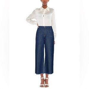 Ottod’Ame 30 Denim Pants Chambray Flared Cut High Waisted Patch Pockets